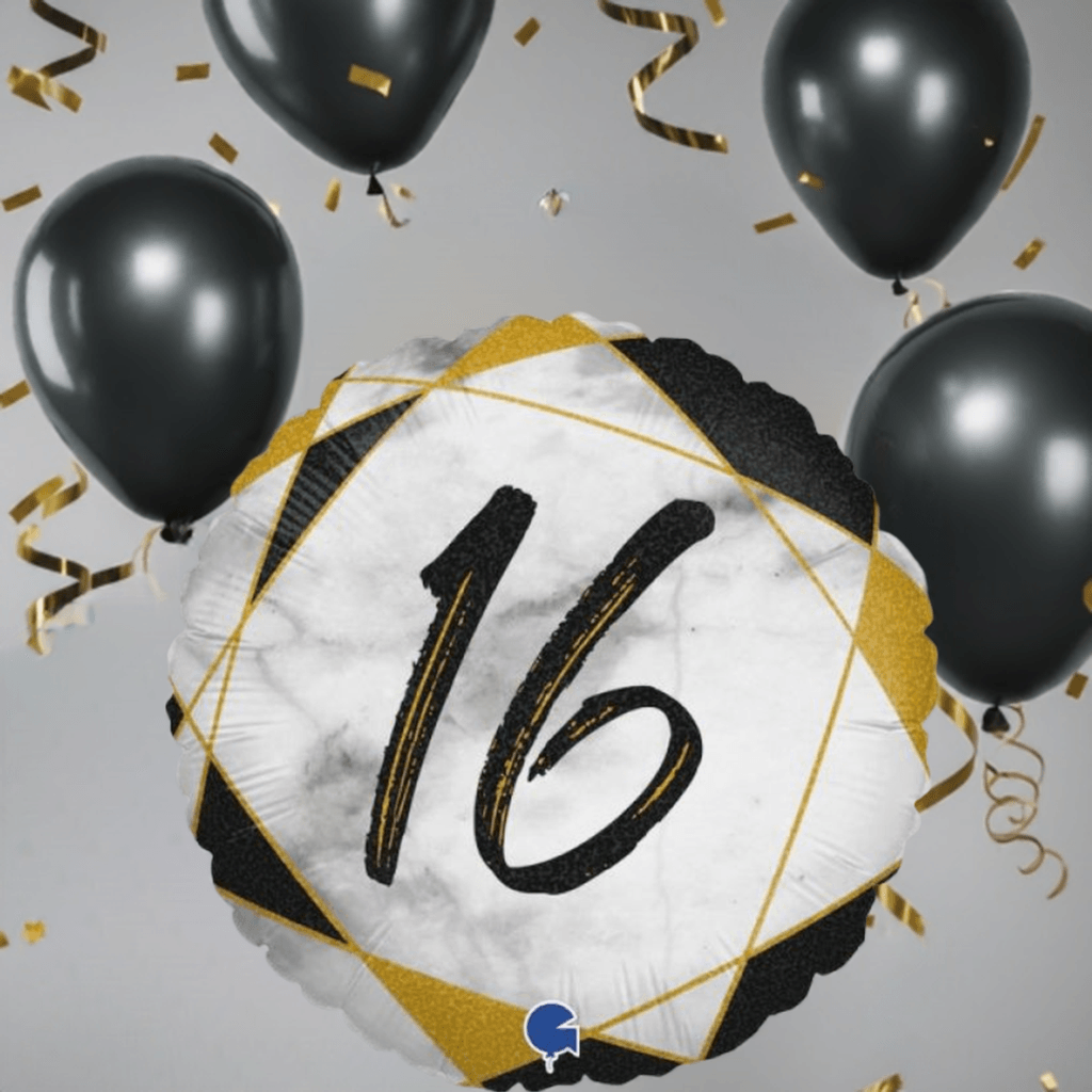 16 Black Marble Foil Balloon - Party Affair