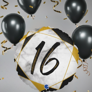 16 Black Marble Foil Balloon