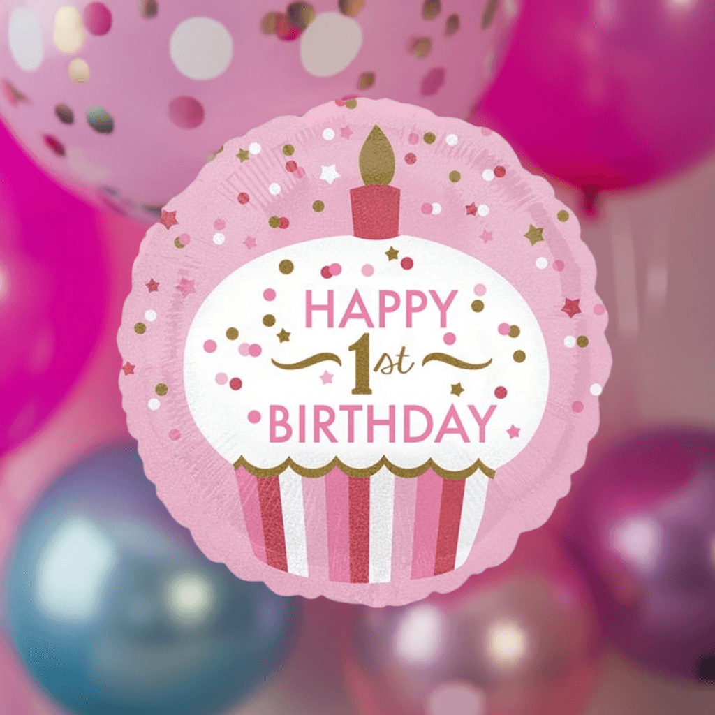 1st Birthday Cupcake Pink Foil Balloon - Party Affair