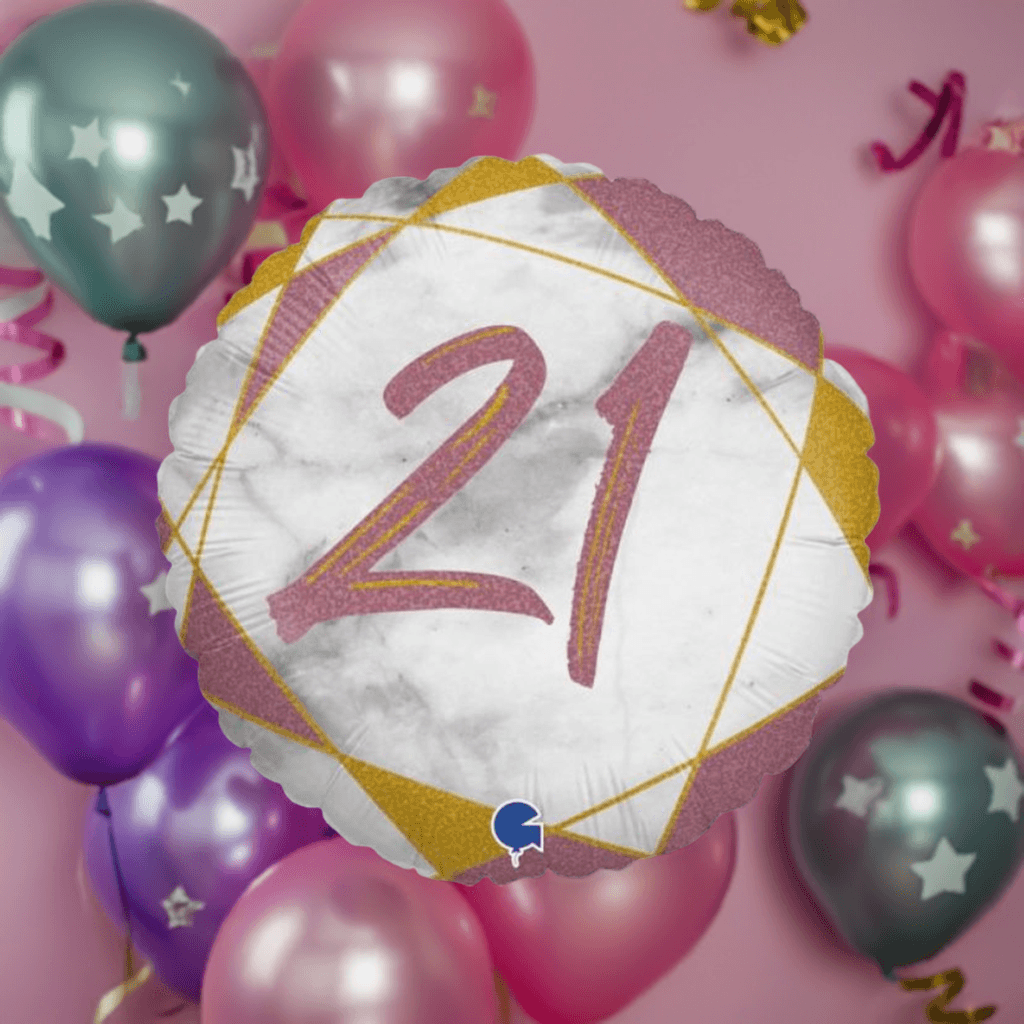 21 Pink Marble Foil Balloon - Party Affair