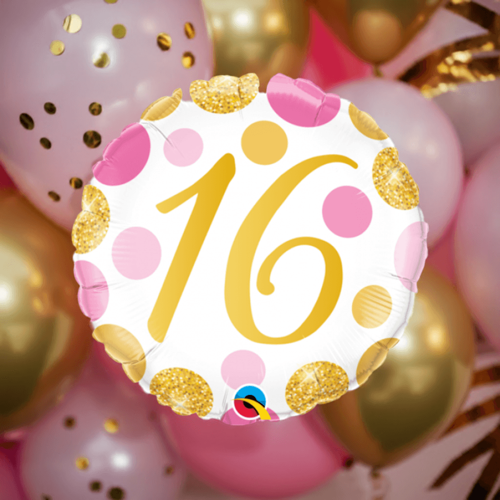 16 Pink & Gold Dots Foil Balloon - Party Affair