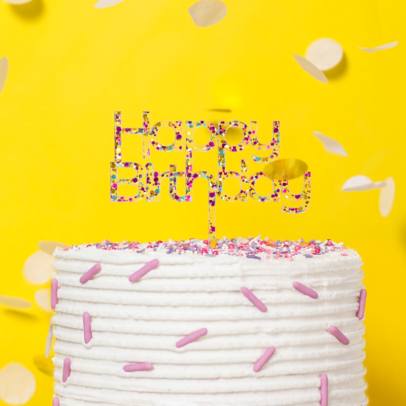 Happy Birthday Glitter Acrylic Cake Topper