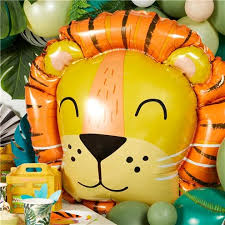 Betallic Jungle Get Wild Lion foil balloon shape, colorful animal-themed foil balloon for jungle or safari party decorations.