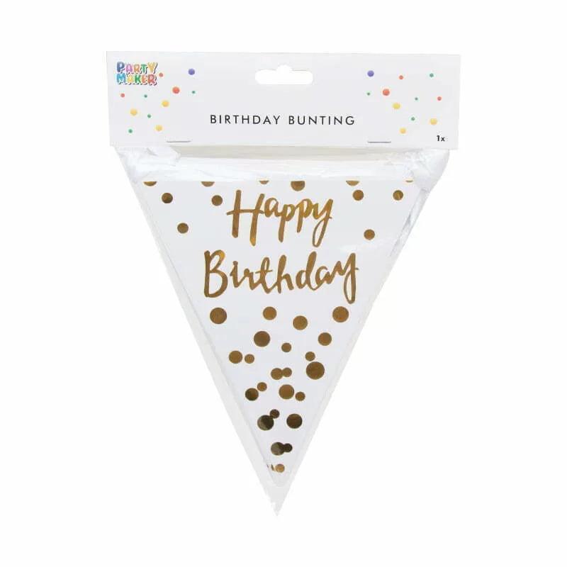 Gold White Happy Birthday Bunting - Party Affair