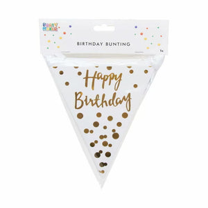 Gold White Happy Birthday Bunting