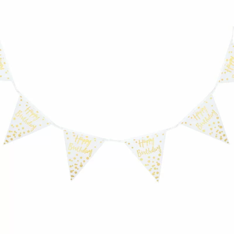 Gold White Happy Birthday Bunting