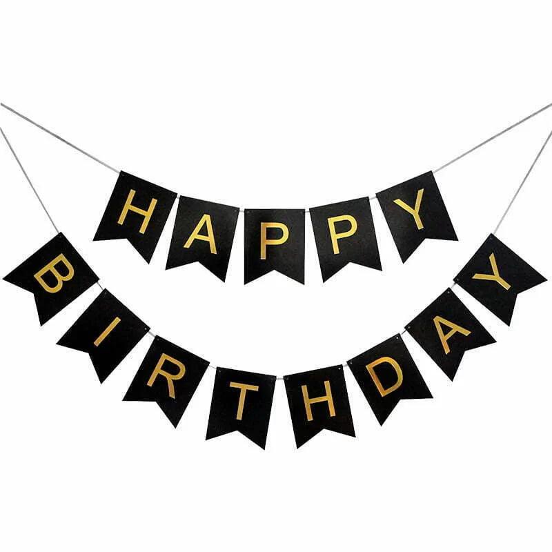 Black Gold Happy Birthday Bunting - Party Affair