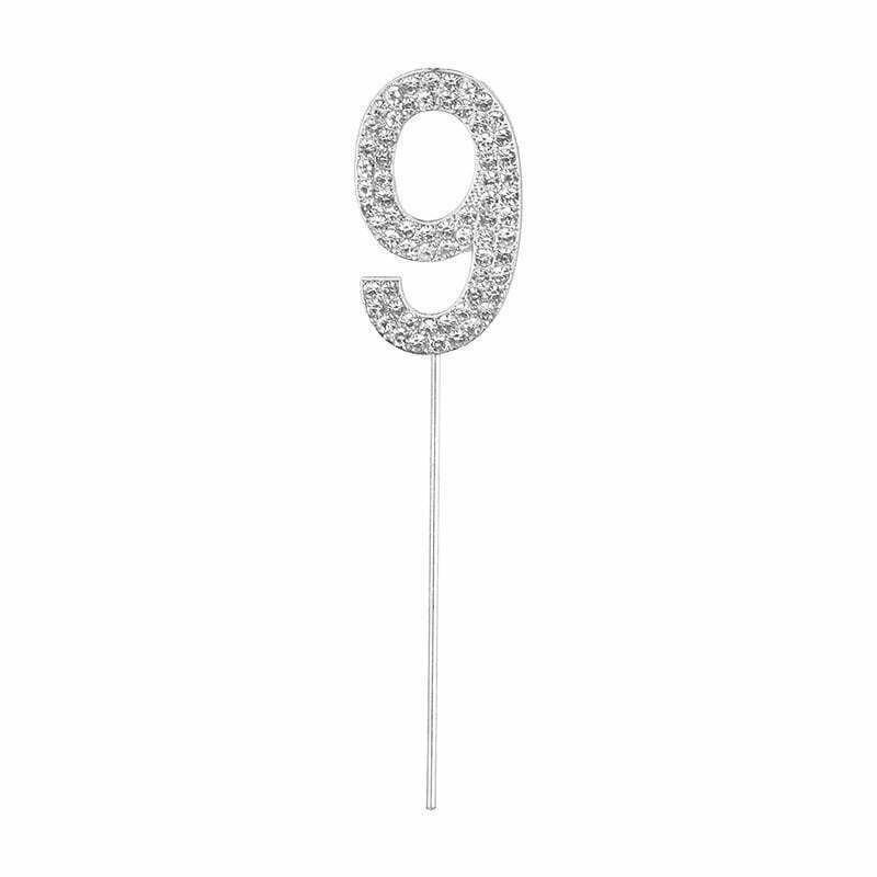 Silver Diamante Cake Topper Number 9