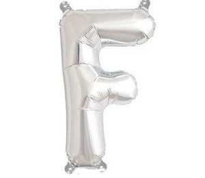 Silver Junior Letter F foil balloon by North Star, air-filled foil balloon with a shiny metallic finish, designed for celebrations.