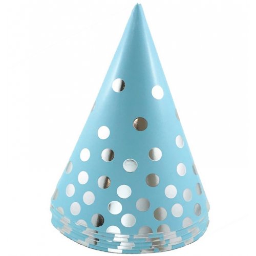 Blue With Silver Dots Cone Party Hats