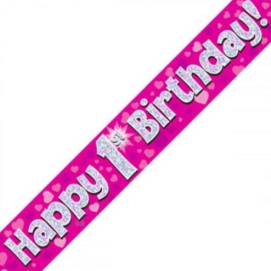 Pink Holographic Happy 1st Birthday Banner - Party Affair