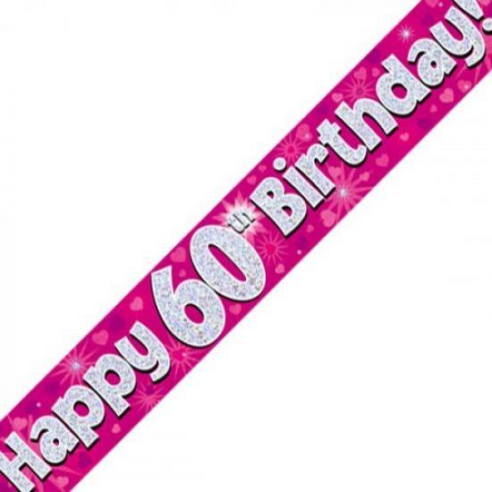 Pink Holographic Happy 60th Birthday Banner - Party Affair