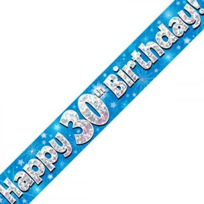 Blue Holographic Happy 30th Birthday Banner