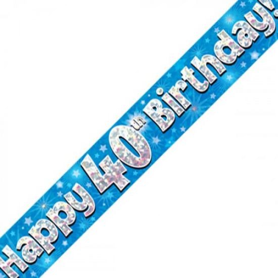Blue Holographic Happy 40th Birthday Banner