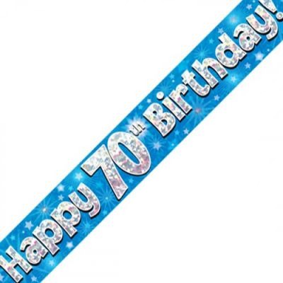 Blue Holographic Happy 70th Birthday Banner
