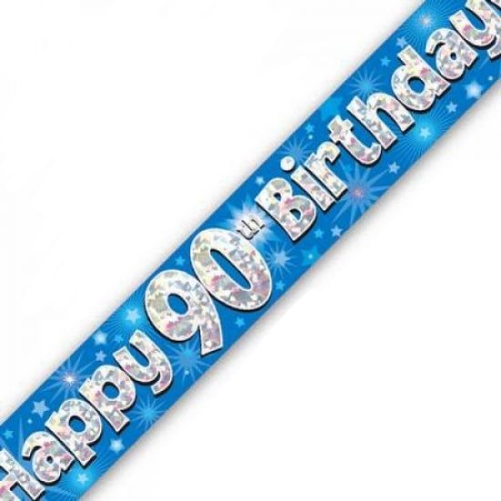 Blue Holographic Happy 90th Birthday Banner