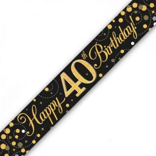 Gold/Black Sparkling Fizz Happy 40th Birthday Holographic Banner - Party Affair
