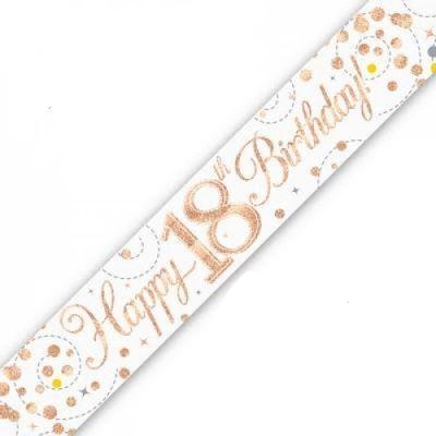Rose Gold Sparkling Fizz 18th Birthday Holographic Banner