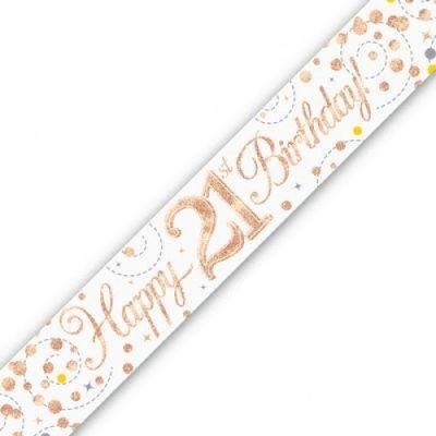 Rose Gold Sparkling Fizz 21st Birthday Holographic Banner