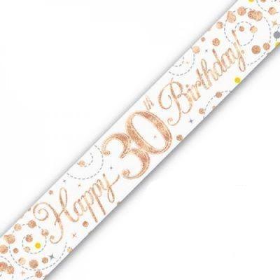 Rose Gold Sparkling Fizz 30th Birthday Holographic Banner - Party Affair