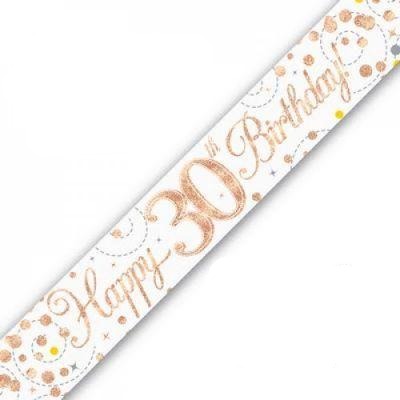 Rose Gold Sparkling Fizz 30th Birthday Holographic Banner