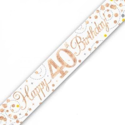 Rose Gold Sparkling Fizz 40th Birthday Holographic Banner