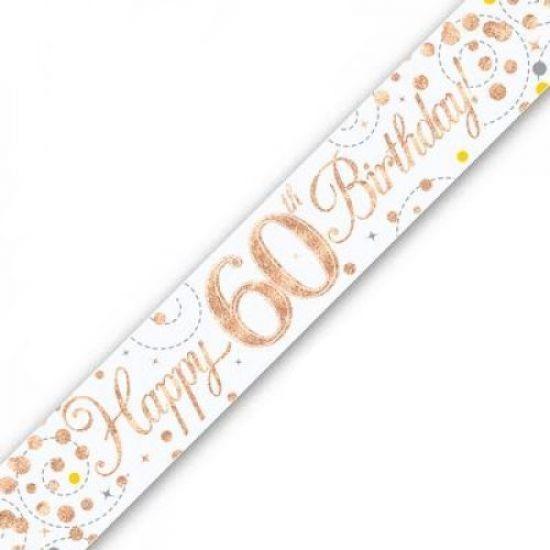 Rose Gold Sparkling Fizz 60th Birthday Holographic Banner - Party Affair