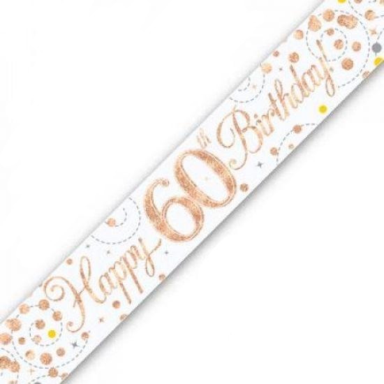 Rose Gold Sparkling Fizz 60th Birthday Holographic Banner