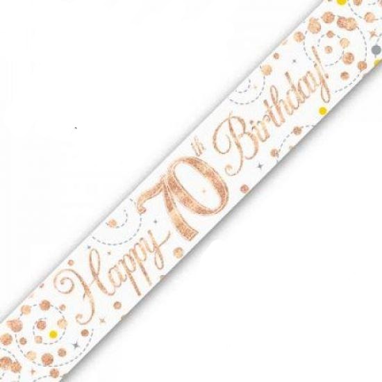 Rose Gold Sparkling Fizz 70th Birthday Holographic Banner