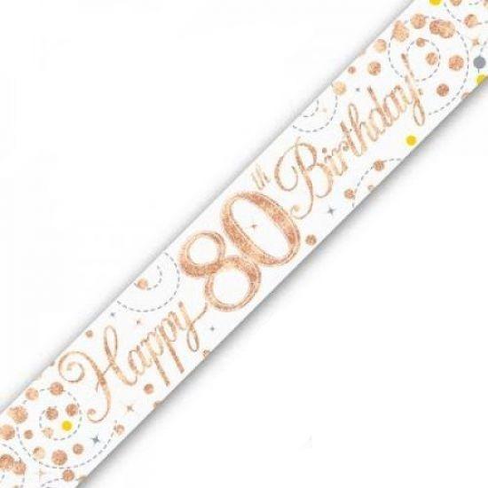Rose Gold Sparkling Fizz 80th Birthday Holographic Banner - Party Affair