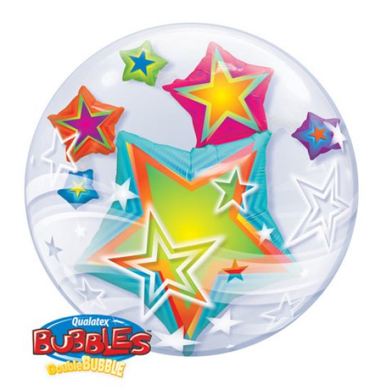Double Multi-Coloured Stars Bubble Balloon