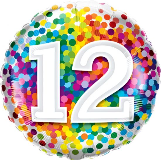 Number 12 Rainbow Confetti Foil Balloon