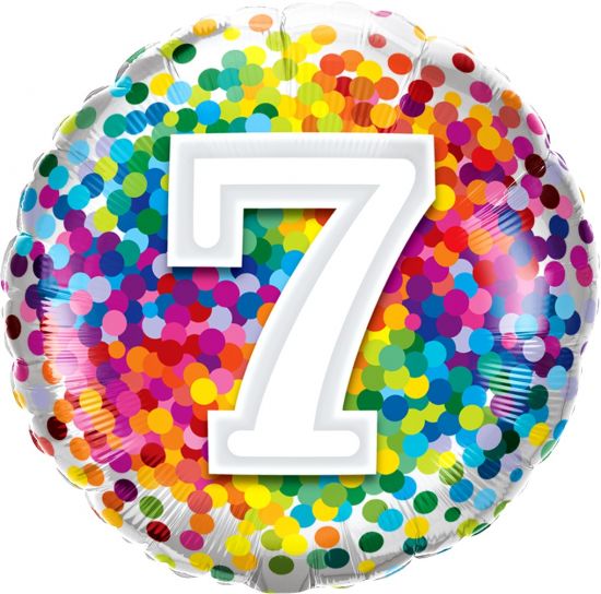 Number 7 Rainbow Confetti Foil Balloon