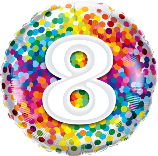Number 8 Rainbow Confetti Foil Balloon