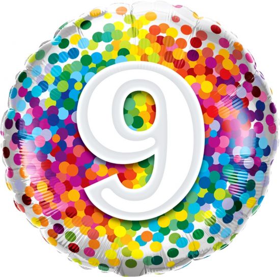 Number 9 Rainbow Confetti Foil Balloon