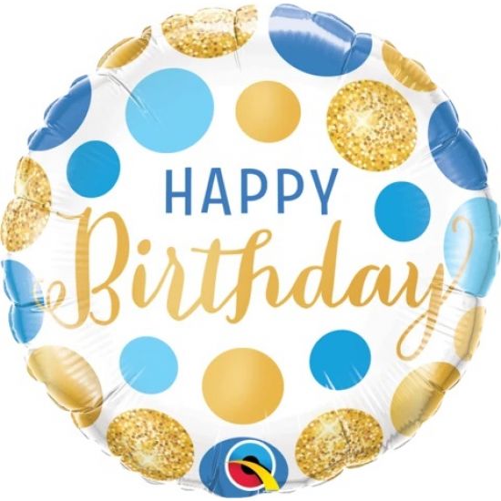 Happy Birthday Blue And Gold Dots Foil Balloon