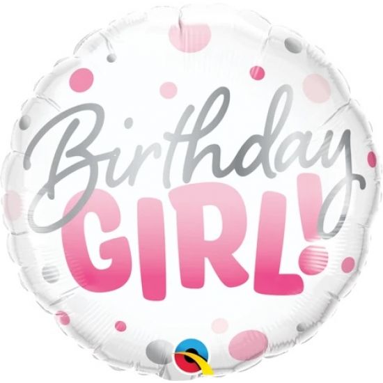Birthday Girl Pink Dots Foil Balloon
