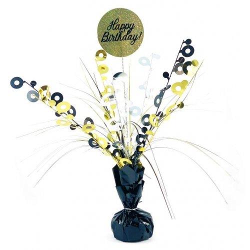 Happy Birthday Black & Gold Centrepiece Weight - Party Affair