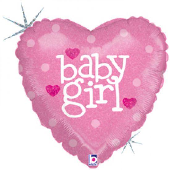 Baby Girl Pink Heart Holographic Foil Balloon - Party Affair