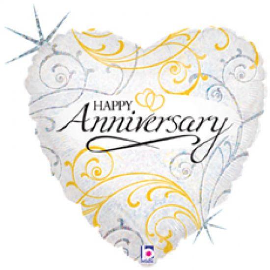 Filigree Happy Anniversary Heart Shape Foil Balloon - Party Affair