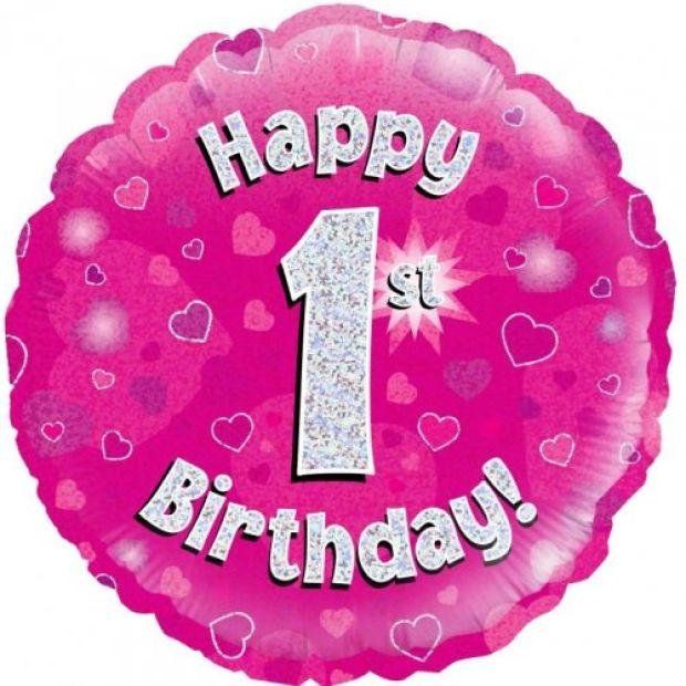 Pink Holographic Happy 1st Birthday Foil Balloon - Party Affair