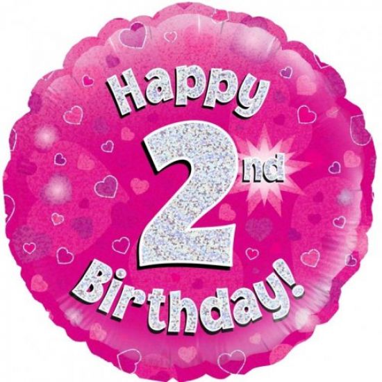 Pink Holographic Happy 2nd Birthday Foil Balloon
