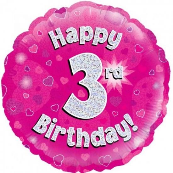 Pink Holographic Happy 3rd Birthday Foil Balloon