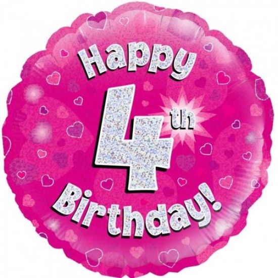 Pink Holographic Happy 4th Birthday Foil Balloon