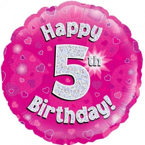 Pink Holographic Happy 5th Birthday Foil Balloon