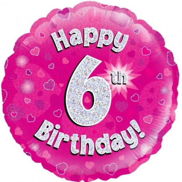 Pink Holographic Happy 6th Birthday Foil Balloon