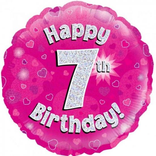 Pink Holographic Happy 7th Birthday Foil Balloon