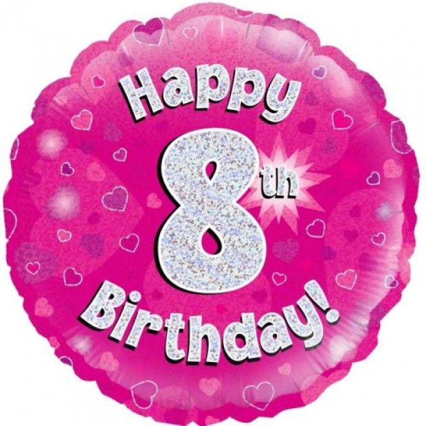 Pink Holographic Happy 8th Birthday Foil Balloon - Party Affair