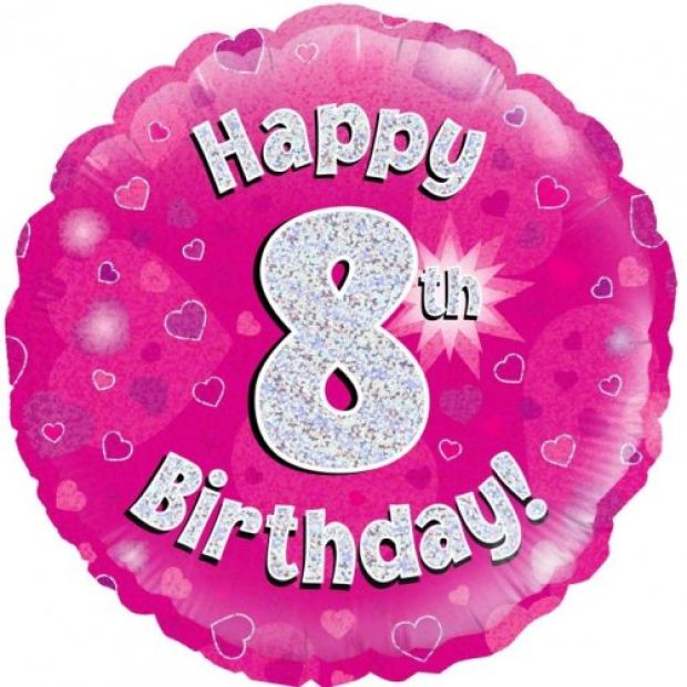 Pink Holographic Happy 8th Birthday Foil Balloon