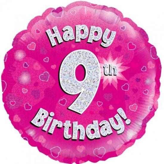 Pink Holographic Happy 9th Birthday Foil Balloon - Party Affair